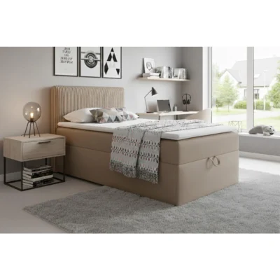 Deine Möbel 24 Boxspringbett TEEN in Beige, Liegefläche 90x200 cm – mit Bettkasten, Taschenfederkern